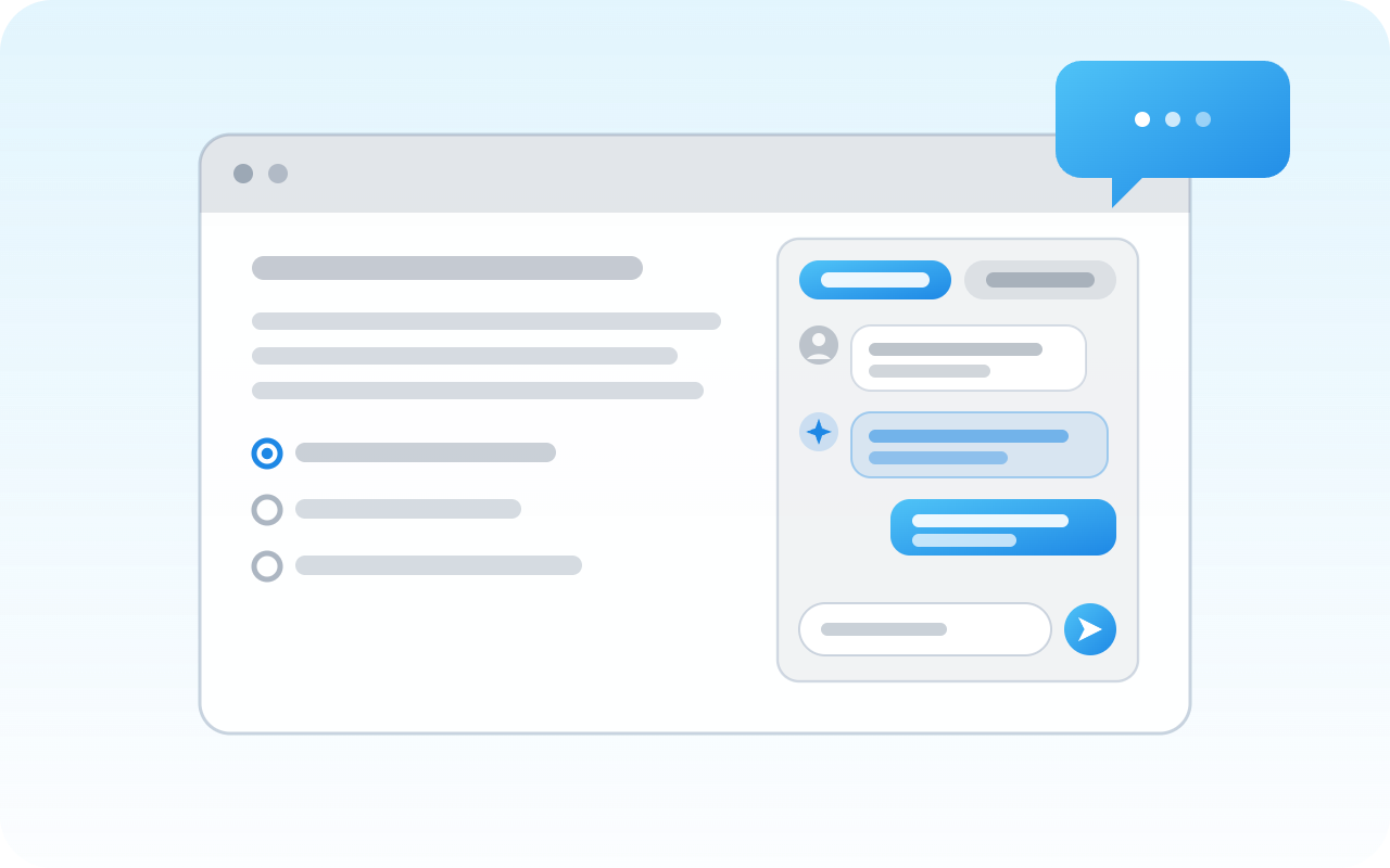 Illustration : le clavardage à deux canaux aux côtés de l'examen — messages du surveillant et de l'agent d'aide, réponse du candidat